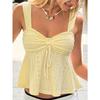 Summer Knitted Fabric Drawstring Wide Shoulder Strap Vest Top Women's Top Trendy White Eyelet Embroidery Camisole Top