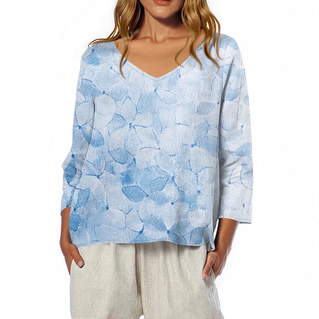 3/4 Length Sleeve Womens Tops Summer Trendy  V-Neck Blouses Dressy Casual  T-Shirt Summer Outfits Beach Vacation