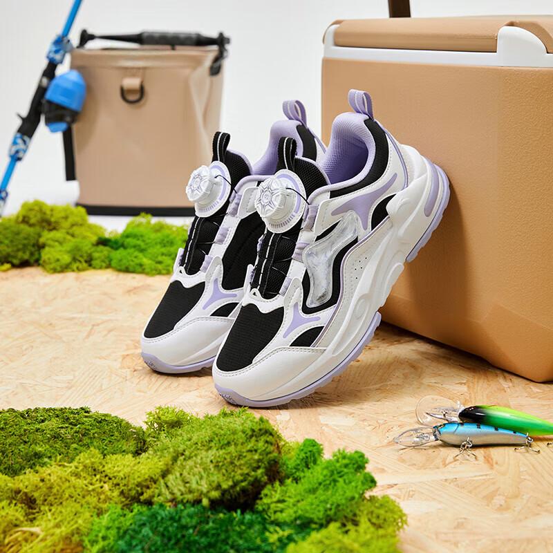 Anta Kids Round Head Knob Comfortable Shock Absorbing Wear Resistant Casual Shoes Kids Shoes Black White Purple 322348801H-4