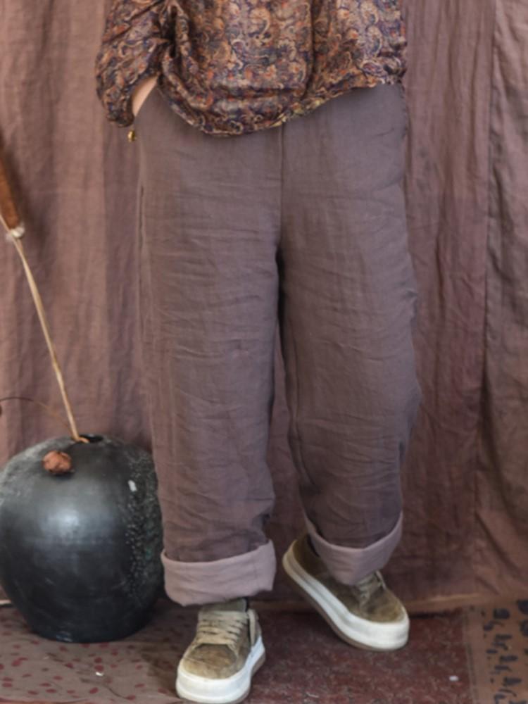 

Johnature женские винтажные плюс хлопковые прямые брюки однотонные брюки с эластичной резинкой на талии зимние теплые мягкие женские длинные брюки One Size коричневый