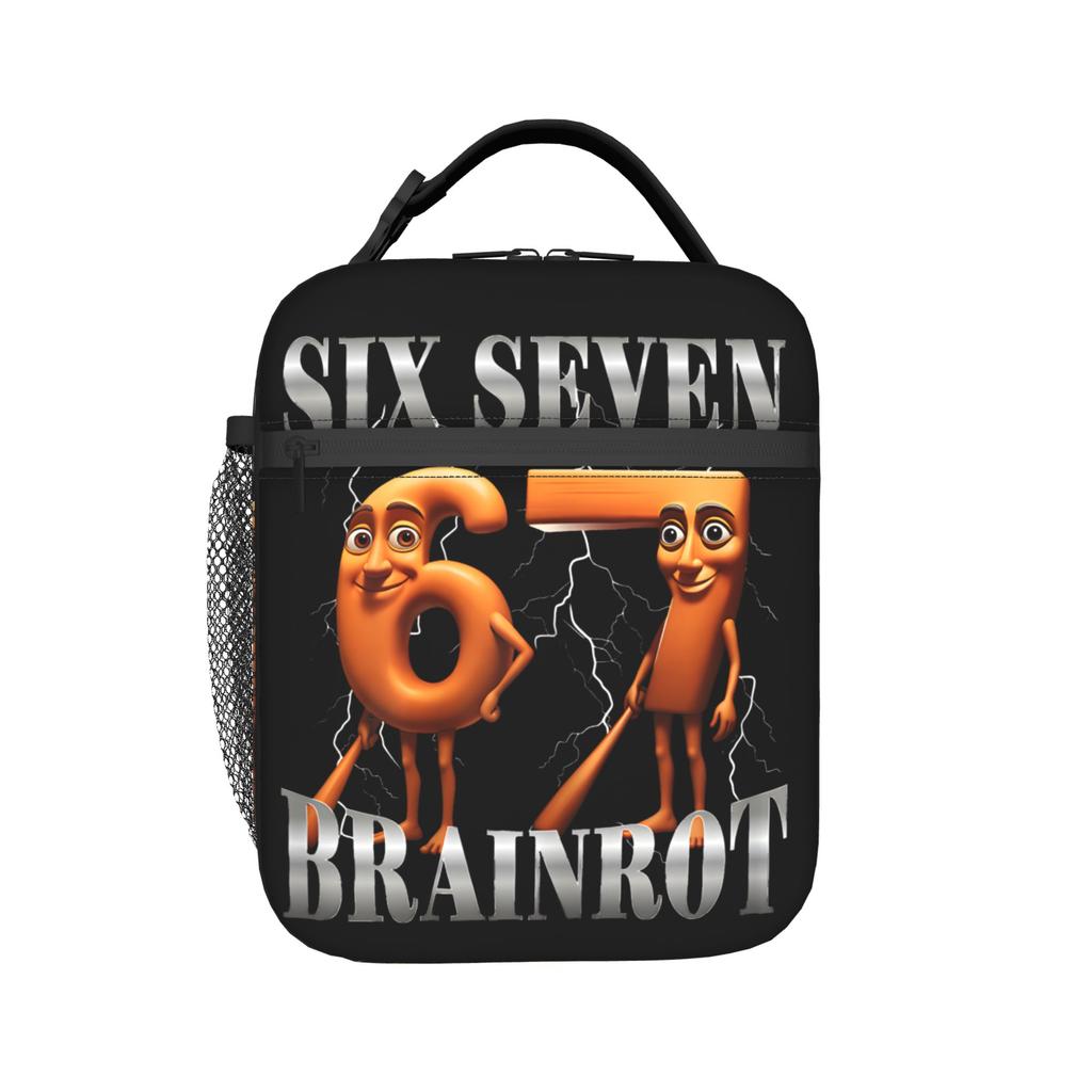 67 Italian Brainrot Tung Sahur Six Seven Insulated Lunch Bag Thermal Bag Reusable,Meal Container High Capacity Tote Lunch Box