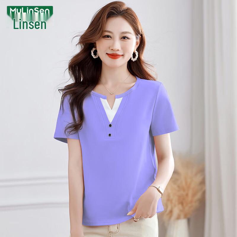 MULINSEN 2026 Women s Pure Cotton V-Neck Short Sleeve T-Shirt 3XL