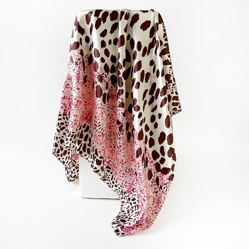 Leopard print silk scarf color block 90cm satin square scarf headscarf trendy shawl wrap 90x90cm