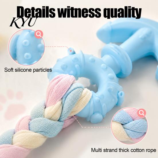 Small Medium Large Dog Toys Tug of War Toy, Rubber Chew Toy with Braided Macaron Color Pet Fabric Strips, Interactive Teeth Cleaning for to Dogs Safe