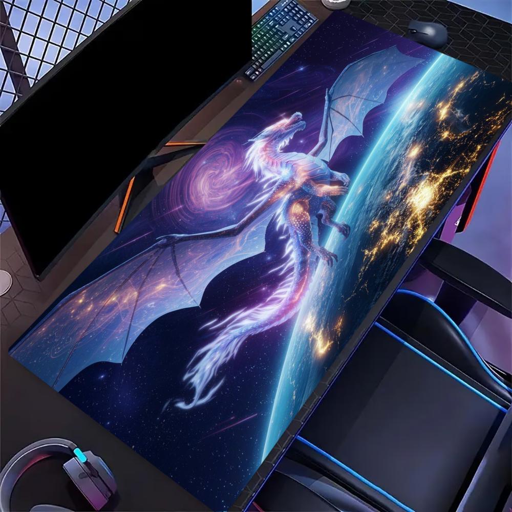Starry Cosmic Dragon Large Desk Mat Non Slip Gaming Mouse Pad Stitched Edge Galaxy Keyboard Mat For Laptop Pc Office Game Use
