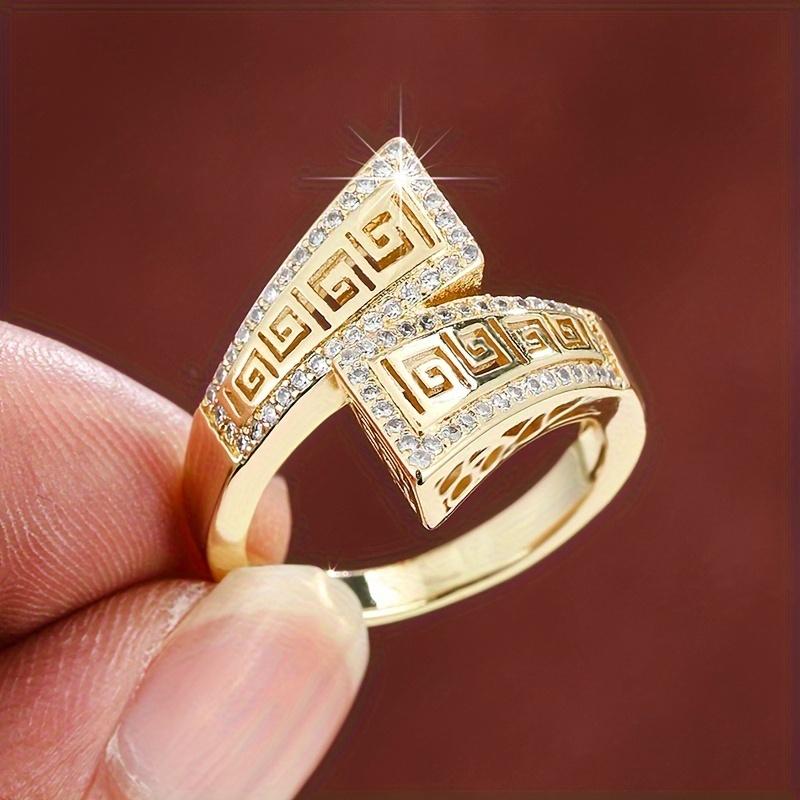 [Party & Formal Jewelry] Fashion Style Inlaid Cubic Synthetic Cubic Zirconiaia Ring - Golden-Tone Geometric Design With -Like, Party & Formal Jewelry 6 золотистый