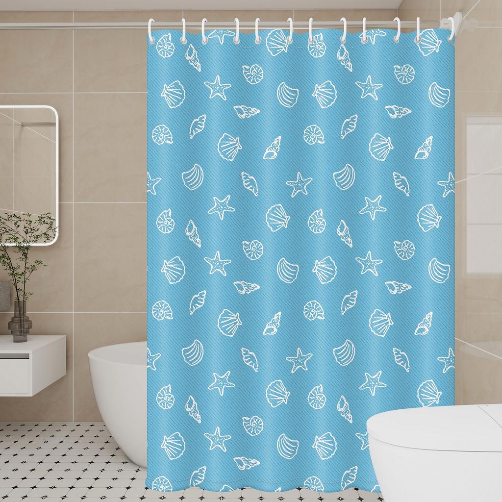 Coastal Blue Seashell Shower Curtain - Waterproof Polyester for Beachy Vibes