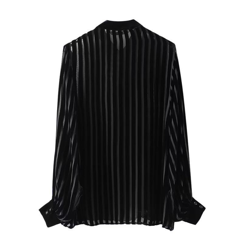 2024 Spring/Summer Black Women's Street Fashion Velvet Drape Cardigan - Long-Sleeved Shirt
