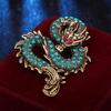 Men's Classic Retro Dragon Brooch with Zodiac Flower and Full Rhinestones