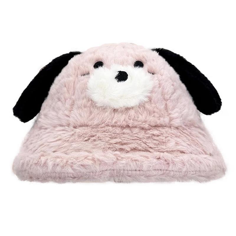 Women S Dog Ear Plush Bucket Hat Large Head Size Warm Cute Slim Face Korean Style Autumn Winter