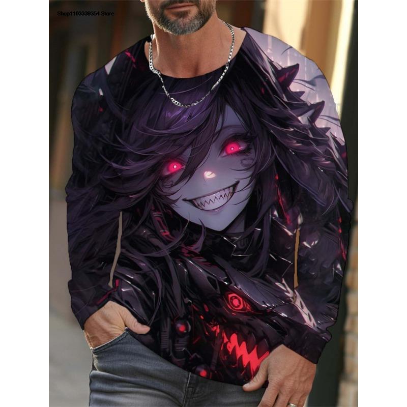 Men's Long Sleeve T-Shirt Cartoon Sexy Girl Pattern 3d Printed Oversized T Shirts For Men Personality Girl Harajuku Clothing Tops Tees
