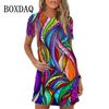 2026 New 3d Floral Print Dress Ladies Short-sleeved O-neck Mini Dress Loose Casual Spring and Summer