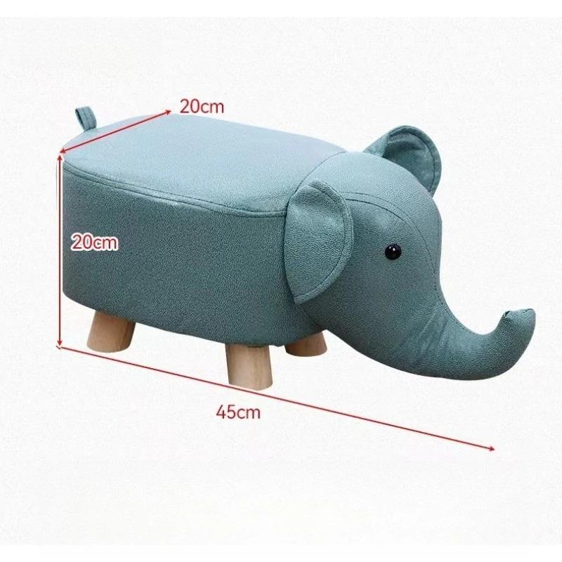 Solid Wood Stool Cartoon Animal Elephant Stool Home Living Room Fashionable Creative Durable Leather Footstool Home Decoration