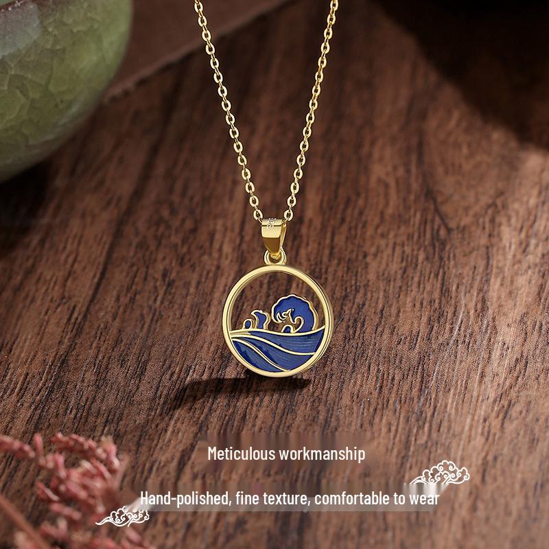 S925 Sterling Silver Mountain & Sea Oath Necklace Pair - Original Chinese Style Clavicle Chain for Couples with Ancient Style Pendant