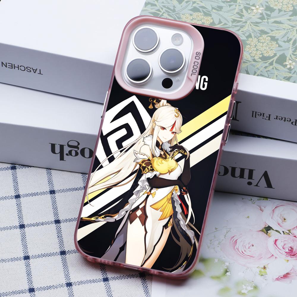 Game GI Ningguang Pink Translucent Mobile Phone Case for iPhone 17 16 15 14 13 12 11 X XR XS 8 7 Air Pro Max Plus Colorful Cover