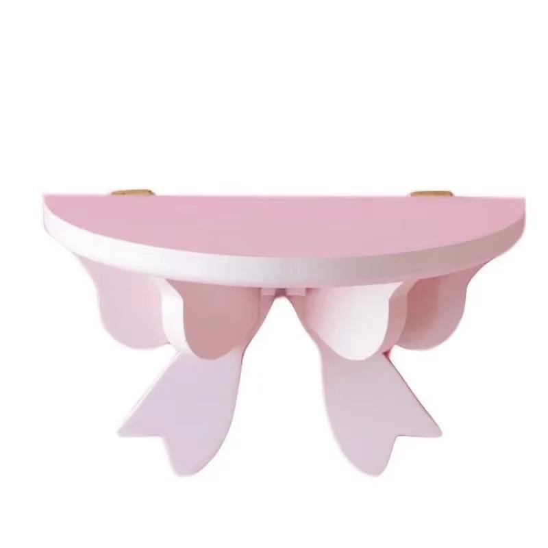 Wooden Decorative Shelves Girls' Room Organizer Holder Pink Wall Shelf Decor Frame Bows Decoration Wooden Storage Rack