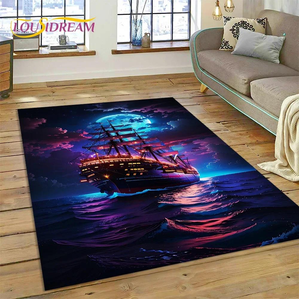 Ancient Pirate Ship Boat,Barque,Sailboa Carpet Rug for Bedroom Living Room Home Sofa Decoration,Child Game Large Decor Floor Mat
