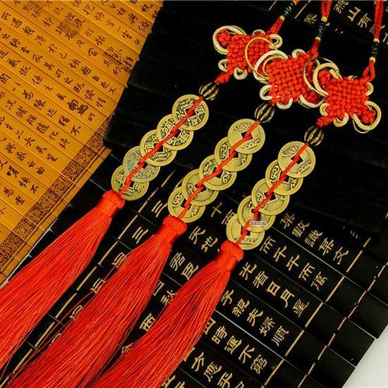Chinese Knot Pure Copper Car Pendant with Five Emperors Coins See Picture