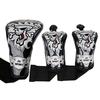 SelectPlaza Premium PU Leather Fairway Wood Headcover Set with Skull and Includes Conversion Tag Driver/Wood (3-Piece Set) Design, Embroidered,