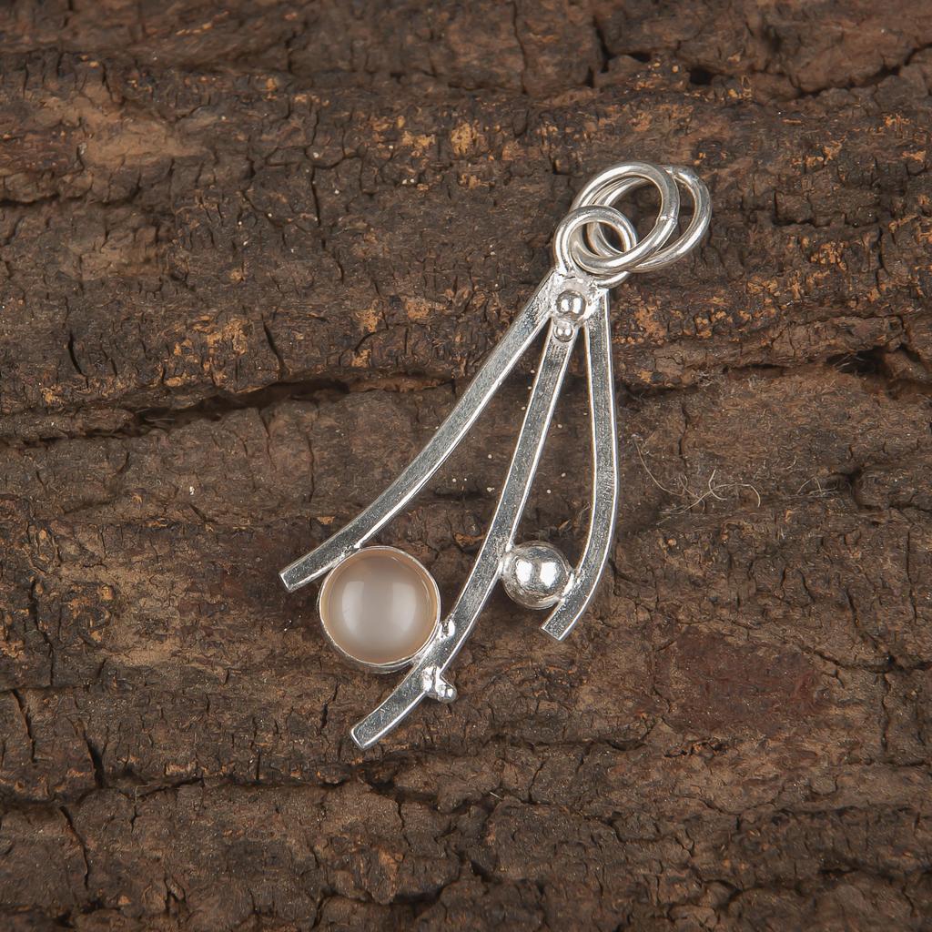 Pfirsich Mondstein Edelsteinschmuck, 925 Massiv Sterlingsilber Anhänger, Handgefertigter Meditationsanhänger für Hochzeitsgeschenk