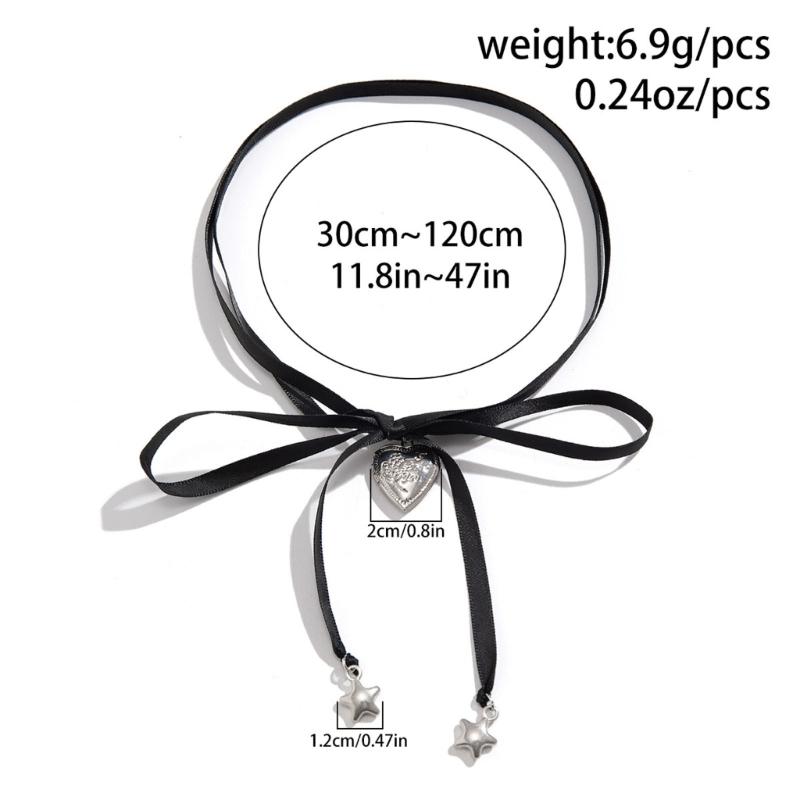 Elegant Ribbon Necklace Unique Heart Star Pendant Necklace Adjustable Bowknot Choker Adornment for Women Wedding Jewelry