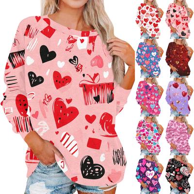 Damen Modisches Rundhals Schulter Langarm Valentinstag Bedrucktes Lässiges Pullover-Oberteil