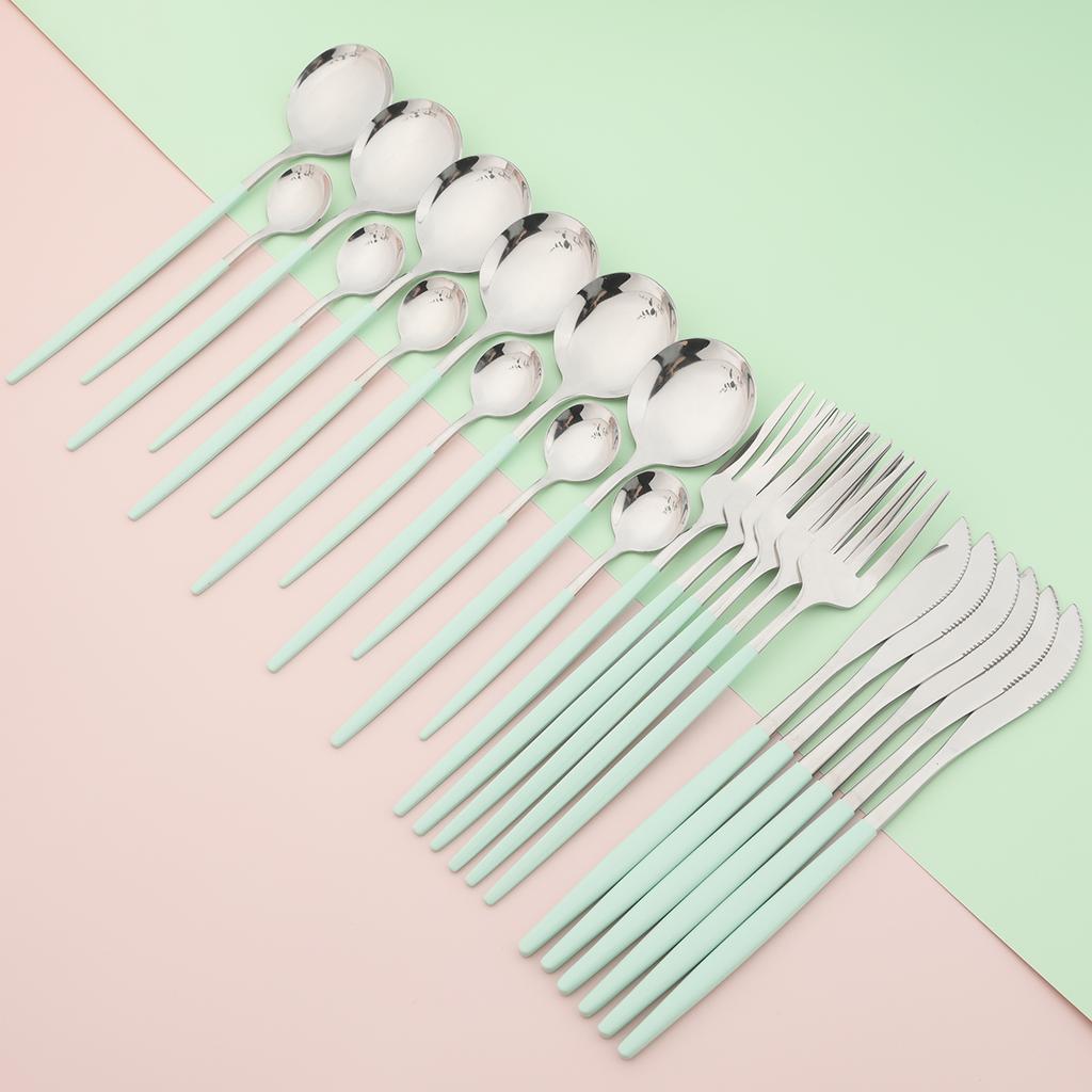 24ks Mix Color Sada nádobí Luxusní Sada příborů z nerezové oceli Nůž Vidlička Čajové lžičky Nádobí Party Western Kuchyňské příbory