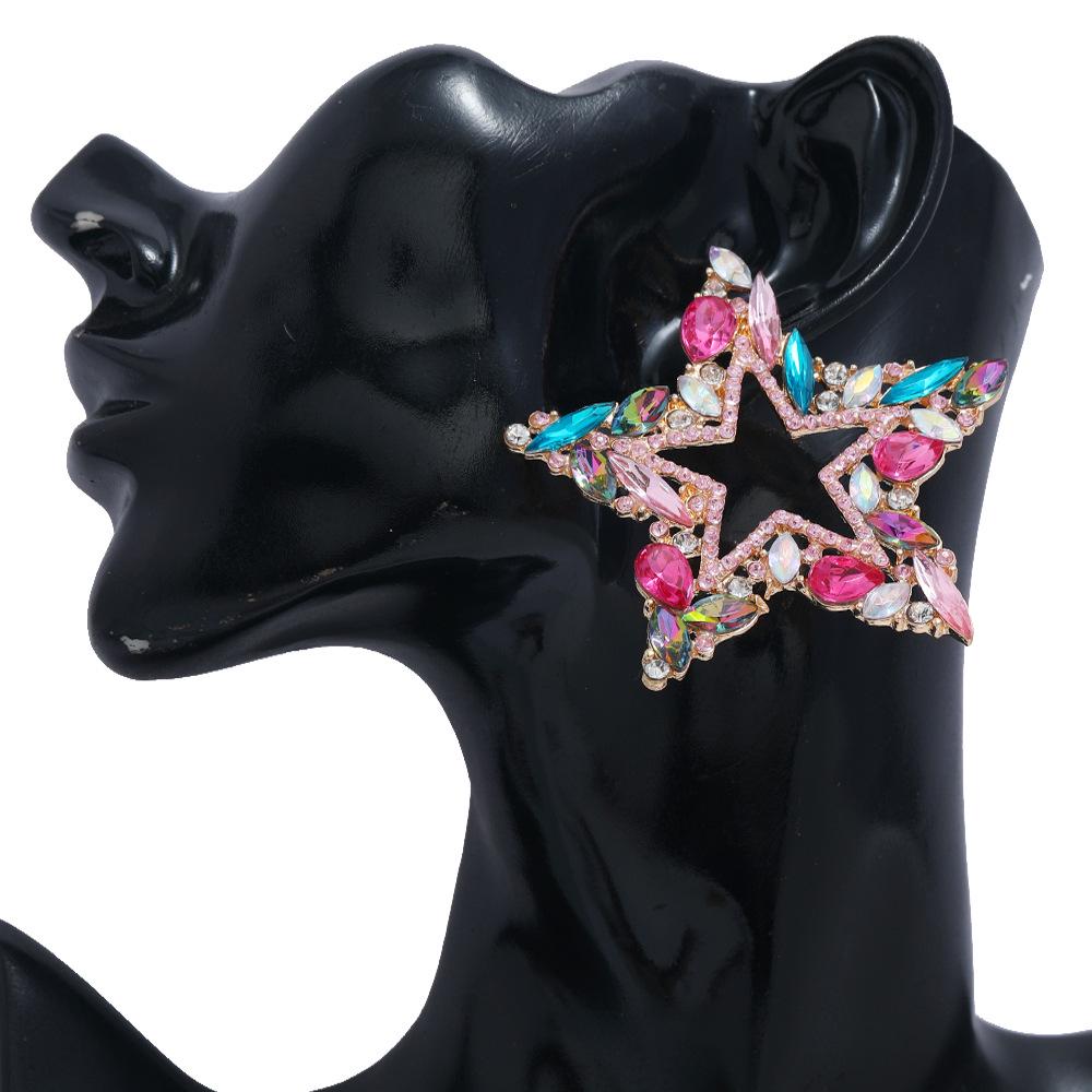 Geometric Rhinestone Inlaid Star Alloy Earrings - Multi-Color Light Luxury Design