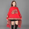 Sleeved Ethnic-style Shawl Cheongsam with Paisley Pattern for Women, Autumn and Winter Warm Cashmere Red Scarf Cape Coat with Tassels