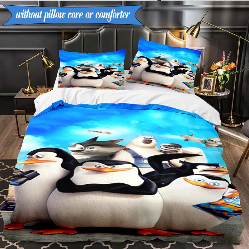 Penguins dventure 3pcs K-pop music group Bedding set,Ideal for Bedroom, Dormitory,Including Duvet Cover And 2pcs Pillowcases,Fan gifts
