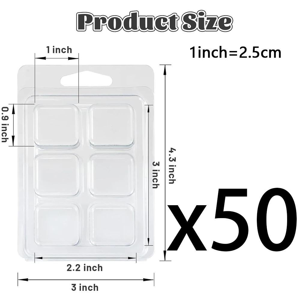 Wax Melt Molds Wax Melt Clamshells 6 Cavity Cubes Clamshells Clear Empty Plastic Cube Tray for Wickless Tarts Candles