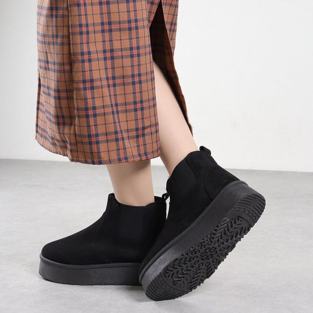 Dedes Shearling Side Gore Thick Unisex Boots, Mid-Length Flats, 4.5cm Sole, Fur, Snow, Winter, Warm, Boa,