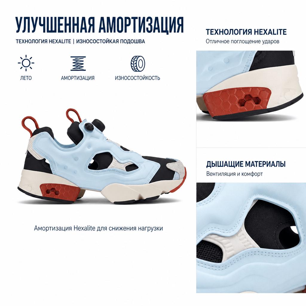 Reebok Instapump Fury 94 Hollow Inflatable Casual Retro Shock Absorbing Wear Resistant Low Top Running Shoes Unisex Sneaker Blue 100200786
