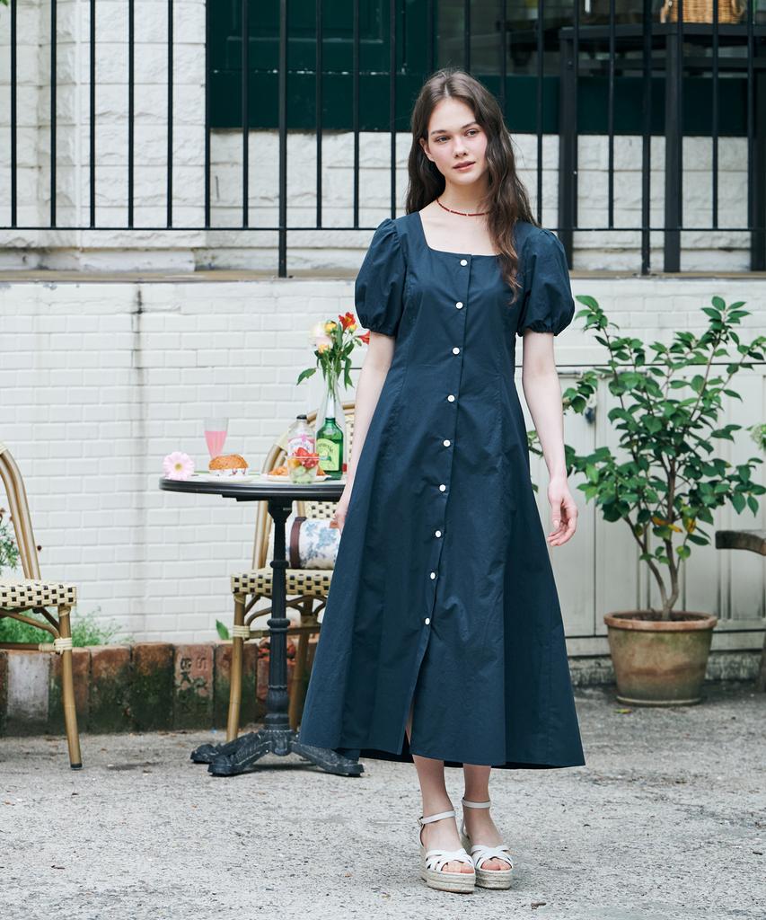 Metapeo Met Puff Sleeve Short Sleeve Long Dress Navy
