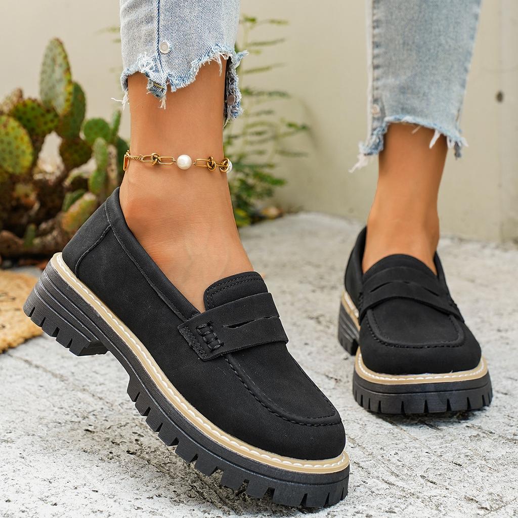 2025 New Spring and Autumn Loafers Large Size Casual Polished British Style Women's Shoes Thick Heel Thick Sole Foreign Trade Retro