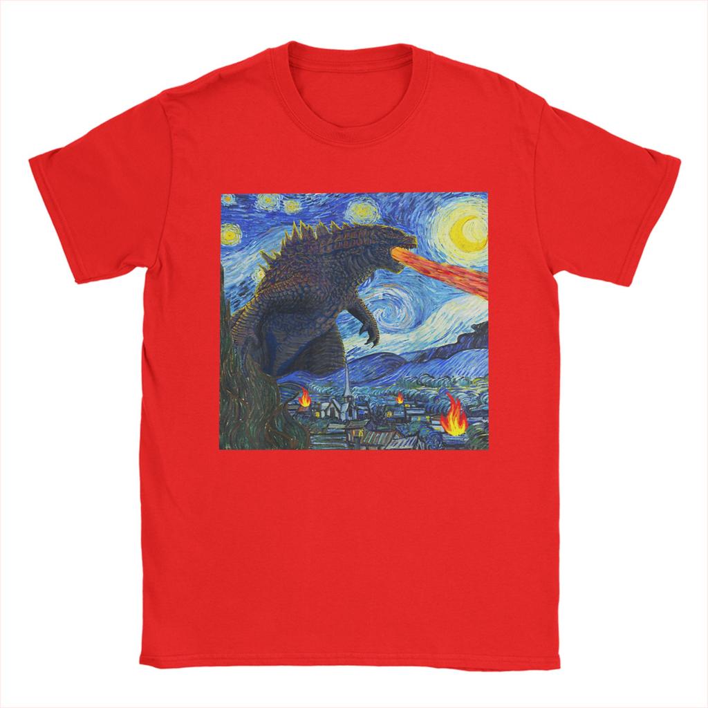 Cool Japanese Monster Starry Night T-Shirt Men Round Collar Cotton T Shirts Short Sleeve Tee Shirt Gift Idea Clothing