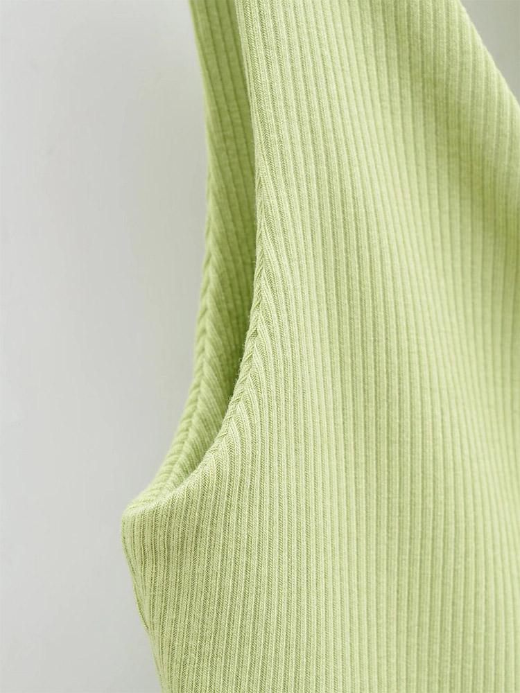 Haut court Sexy pour femmes, couleur unie, extensible, tricot sans manches, asymétrique épaule dénudée, débardeur basique dos nu