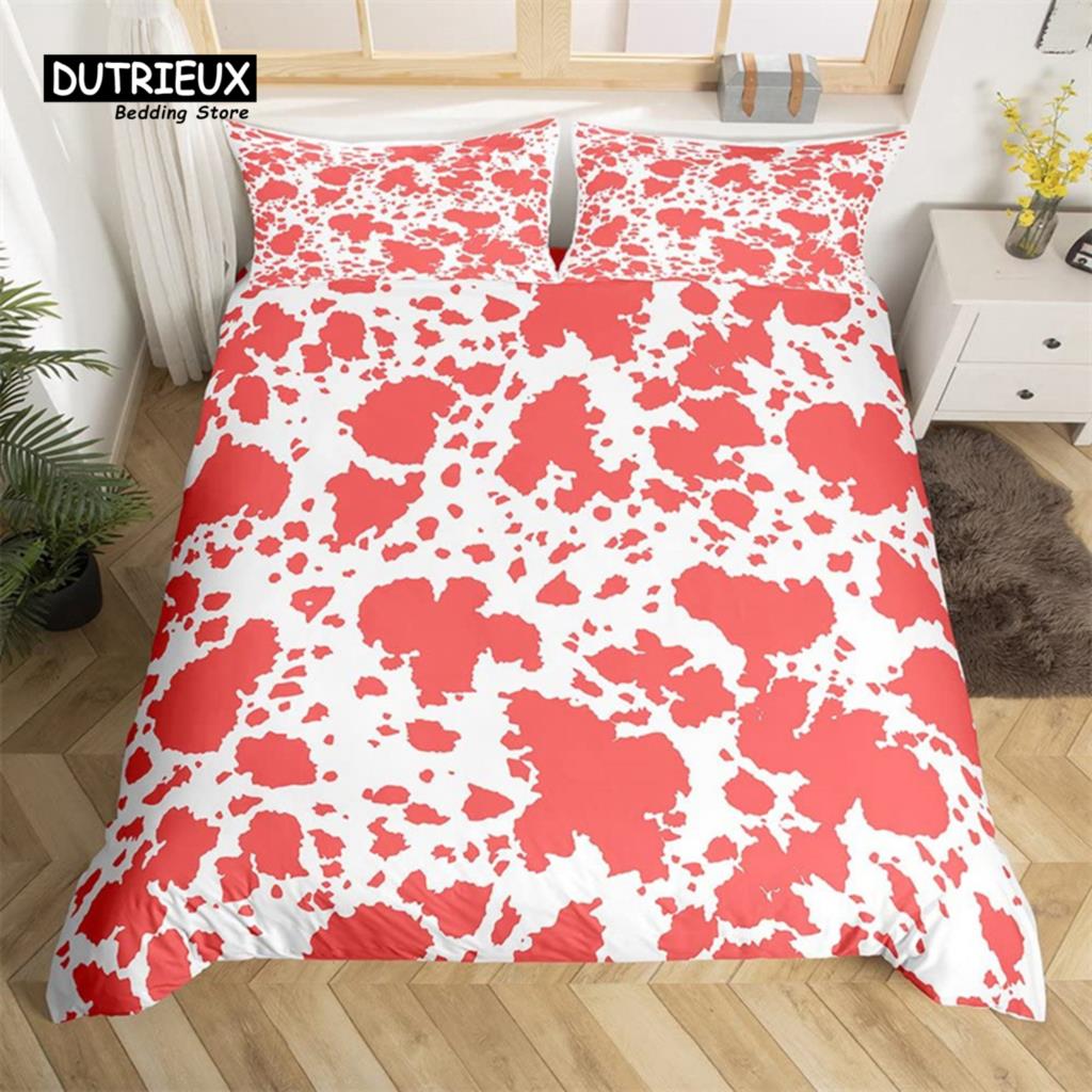 Cowhide Duvet Cover Milk Cow Print Bedding Set Microfiber Western  Farm Animal Skin Quilt Cover Full For Boys Girls Kawaii Room