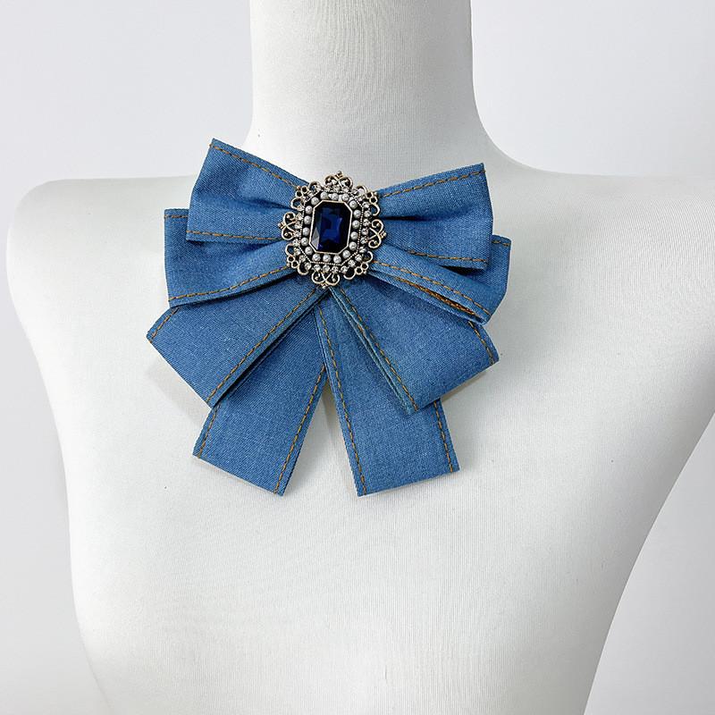 Denim Bow Tie Brooch For Professional Attire Unisex Vintage French Style Collar Accessory