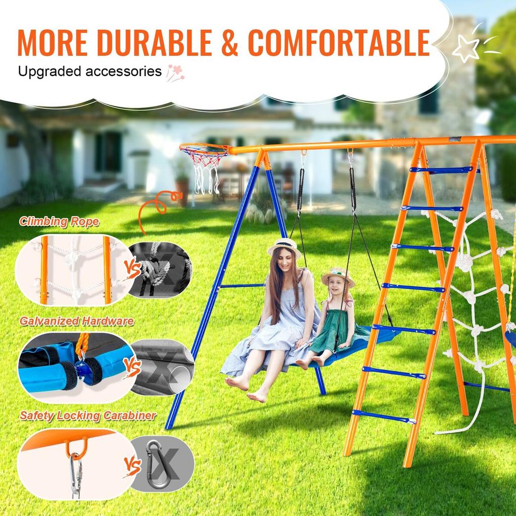 Swing Sets for Backyard 6 in 1 Swing Set 440lbs Capacity Metal Swingset