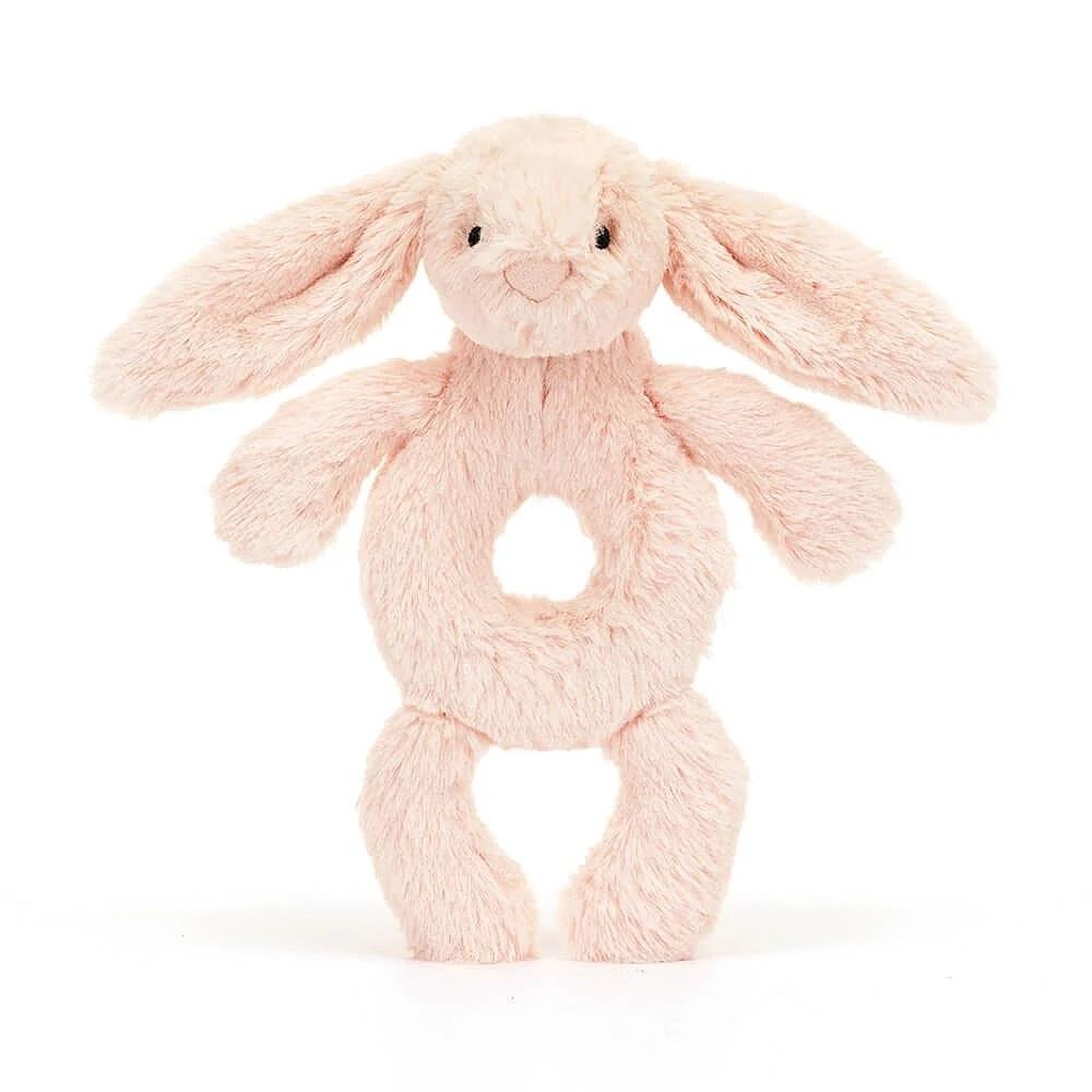 

JELLYCAT Shy Blush Bunny Ring Rattle Companion Comfort Toy Plush Doll 18cm Height