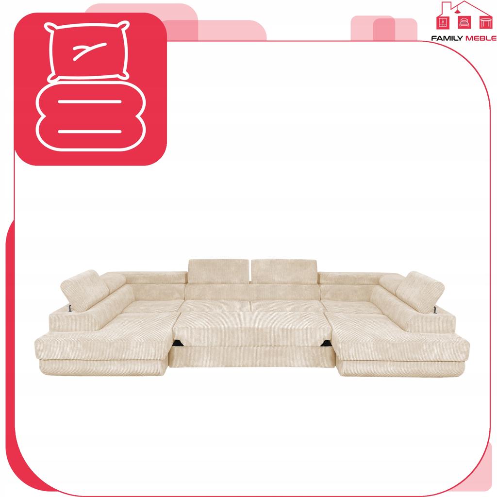 U-shaped Corner Sofa Bed, Extendable F. Savio Family Furniture Beige Corduroy