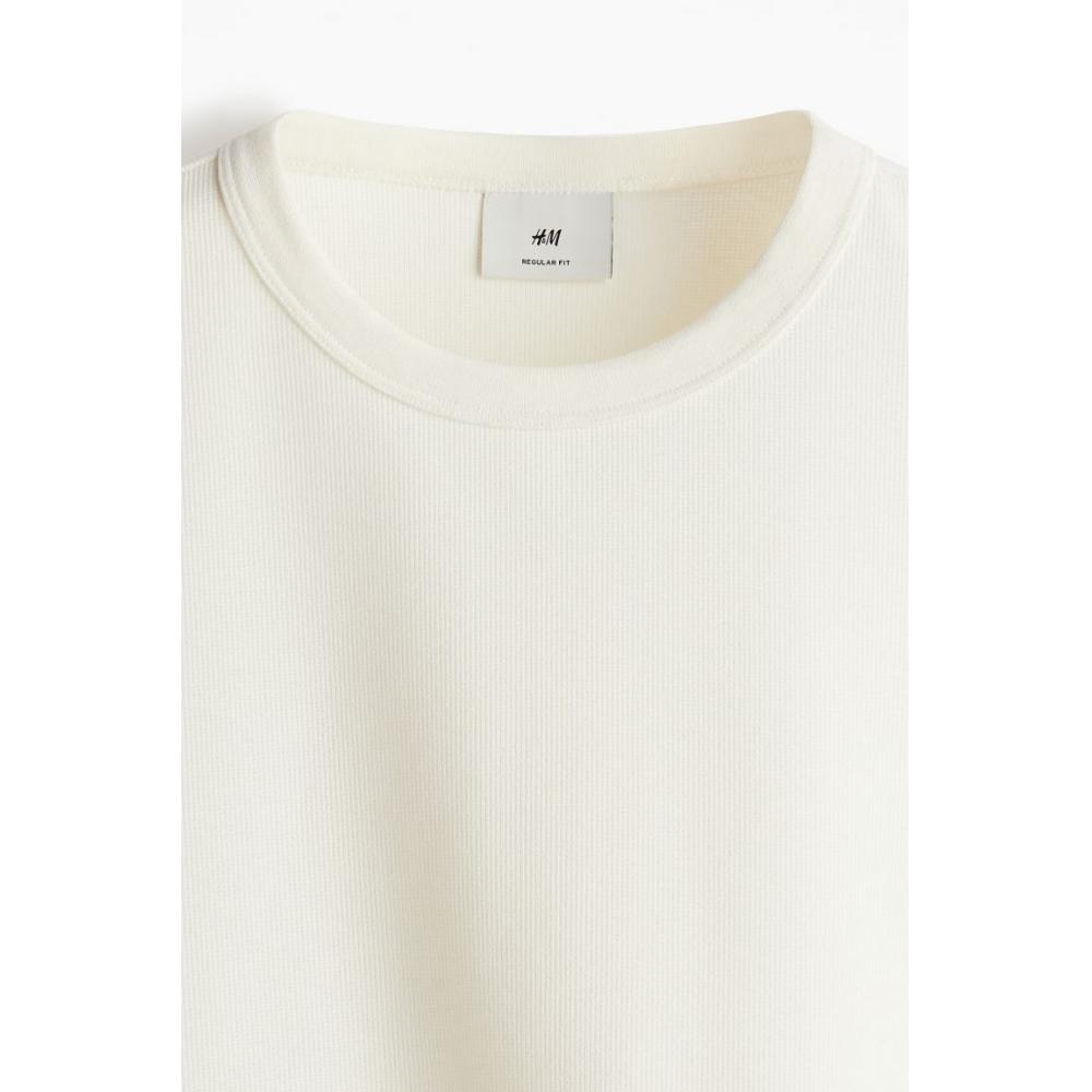 H M Regular FiT Waffle TexTured T sHirT wHiTe