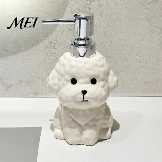 Dispenser Sapone Liquido 400ML Cane in Ceramica con Pompa in Plastica, Forma di Cucciolo Contenitore Ricaricabile con Pompa per Lozione Liquida, Vuoto per Doccia