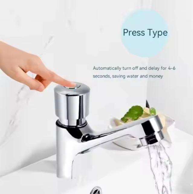Chrome Self-Closing Push Basin Tap Water Saving Brass Faucet for Hotels for Project Use