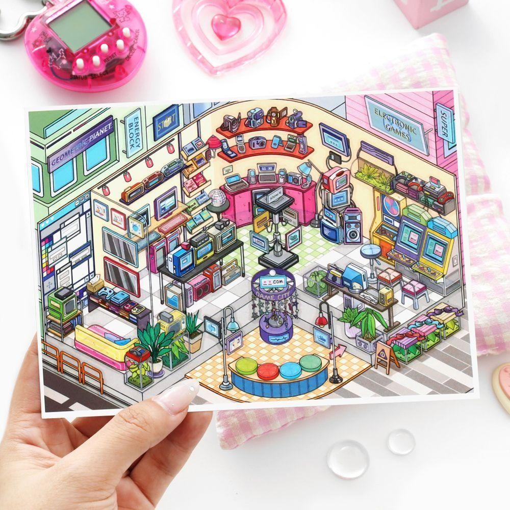 Creative Today's Business Series Miniature Scene Sticker Life Microcosm DIY Landscape Sticker Book Gift PET Cabin Scene Sticker