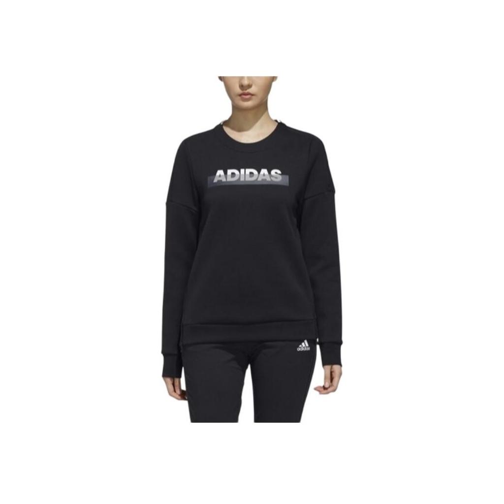 Adidas Gfx Sweat Letter Print Casual Comfortable Crew Neck Long Sleeve T-Shirt Women Tops Black EH3858