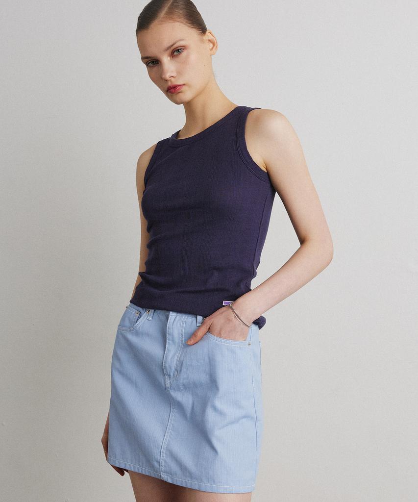 Aheule Ribbed Denim Mini Skirt_Light Blue