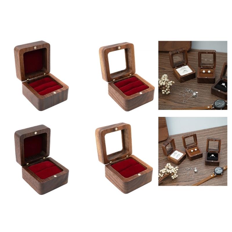 Sturdy Wood Jewelry Storage Container Elegant Wood Double Rings Box for Wedding and Engagement Ceremony Storage