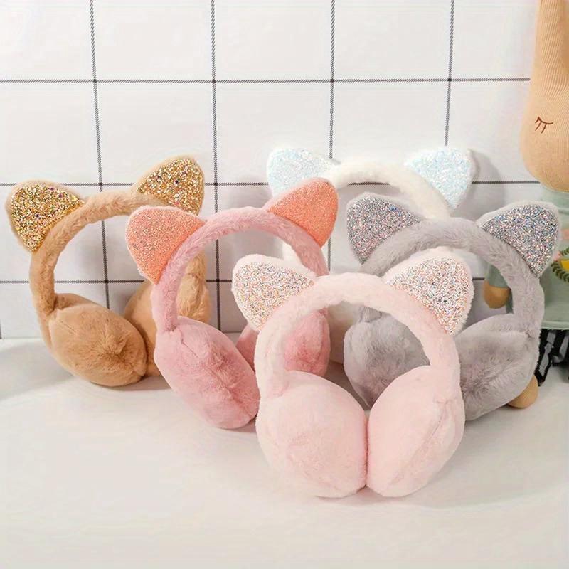 Bellissimi scalda orecchie invernali caldi per gatti, con orecchie glitterate, paraorecchie in peluche per donne, paraorecchie giocosi, protezione dal freddo, caldo e caldo